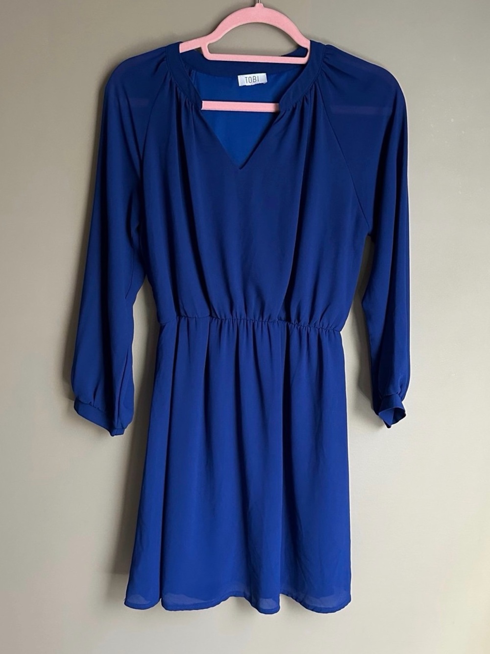 Tobi Royal Blue V-Neck Long Sleeve Elastic-Waist Dress